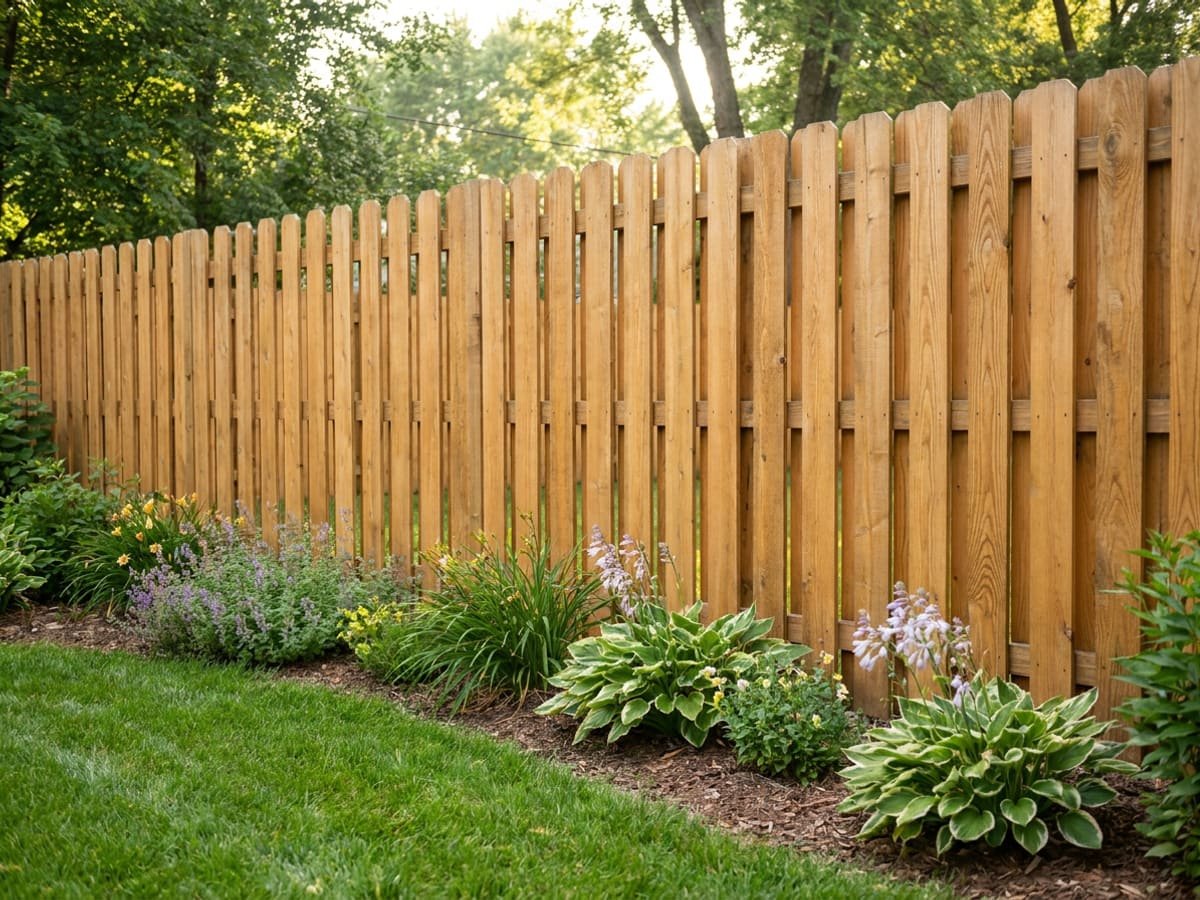Cedar wood privacy fence along a green backyard in the South Bend, Indiana area