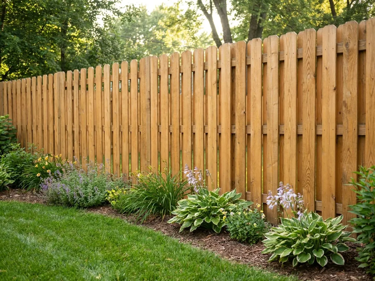 Cedar wood privacy fence along a green backyard in the South Bend, Indiana area